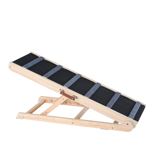 Dog Ramp, Folding Pet Ramp For Bed, Adjustable Dog Ramp For Small, Large, Old Dogs & Cats, Wooden Pet Ramp With 41.3' Long Ramp, Adjustable From 13.77' To 25.59', Suitable For Couch, Sofa, Car