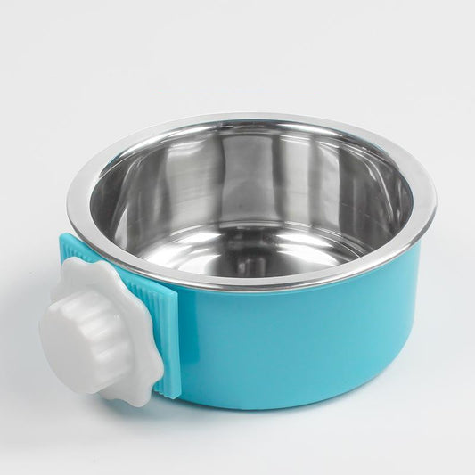 Stainless Steel Dog Fixed Cat Bowl Cat Bowl Dog Cage Water Anti-Overturning Dog