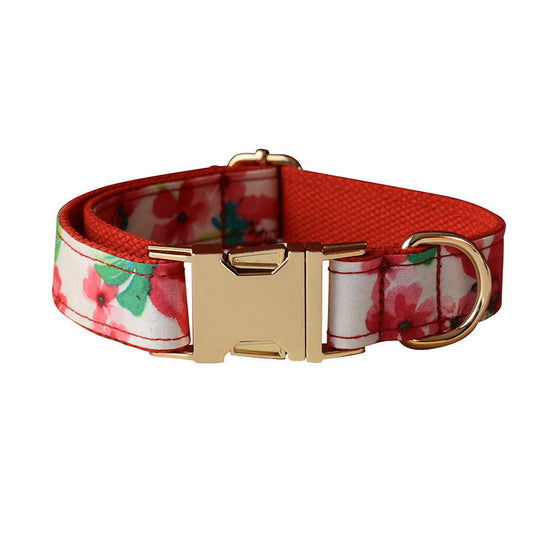 Red Floral Print Dog Leash Collar