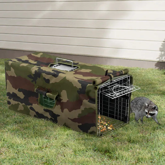 32in Live Animal Trap Cage With Cover, Humane Animal Rescue Outdoor Cage For Armadillos Cats Groundhogs Muskrats, Opossums Raccoons Skunks, Silver