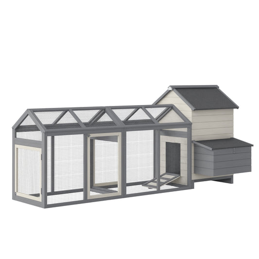 100" Chicken Coop Wooden Chicken House Large Rabbit Hutch Poultry Cage Backyard with Double Run, Nesting Box, Gray