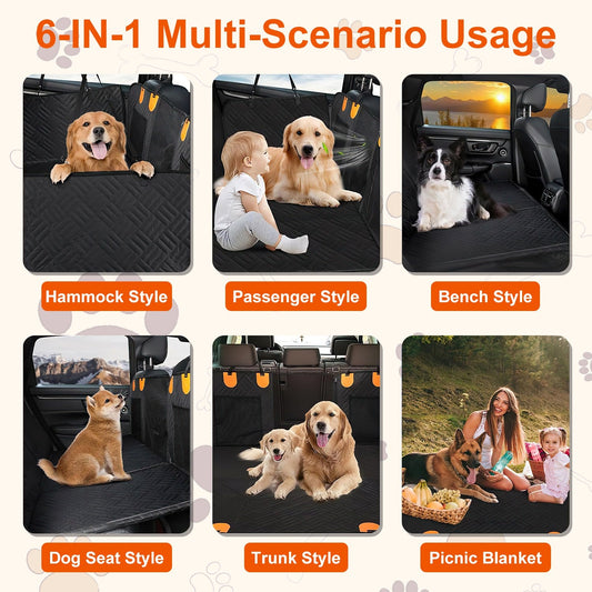 1Pc Dog Car Seat Cover For Back Seat Waterproof Oxford Cloth Seat Cover Hammock Non-Slip Scratchproof Back Seat Extender With Side Flap Mesh Window Storage Bag For Car SUV Truck