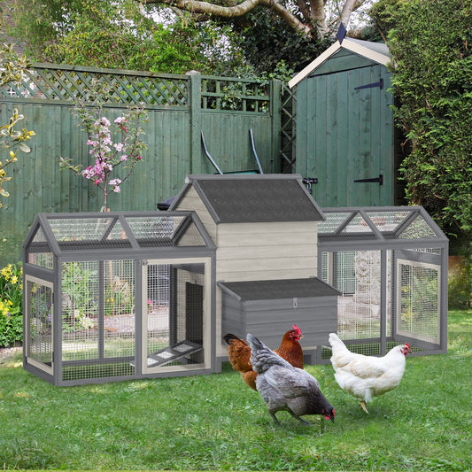 100" Chicken Coop Wooden Chicken House Large Rabbit Hutch Poultry Cage Backyard with Double Run, Nesting Box, Gray