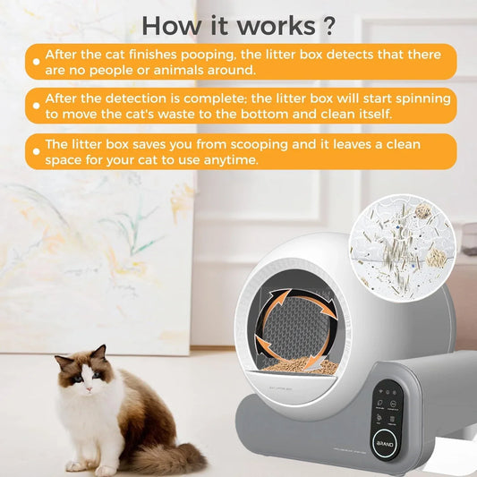 KFX-098387 Intelligent Automatic Cat Litter Box with Odor Control and Easy Clean Features - 66L Capacity