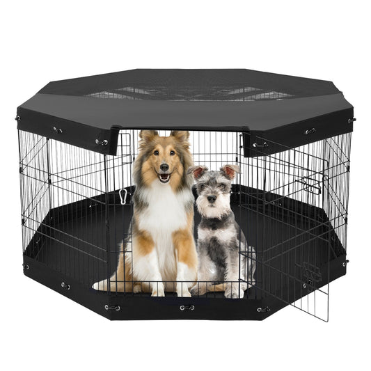 KFX-1137981 Foldable 8-Panel Metal Dog Exercise Playpen with Waterproof Cover, 30" Height, Perfect for Medium Pets