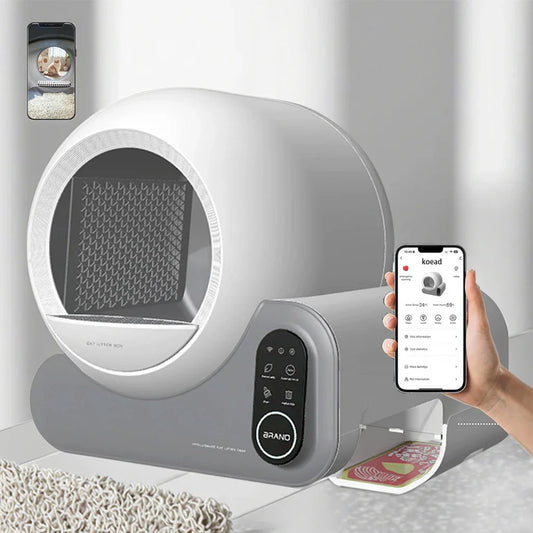 KFX-114195 Automatic Self-Cleaning Cat Litter Box with App Control and Odor Control, 65L Capacity
