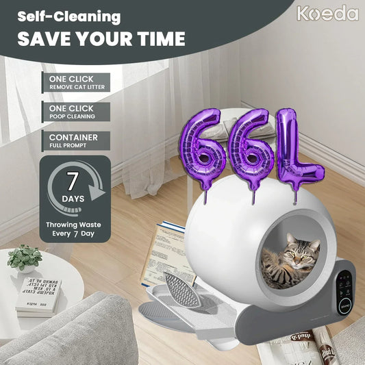 KFX-179731 70L Automatic Cat Litter Box with APP Control, Odor Removal, and Safety Features for Multiple Cats