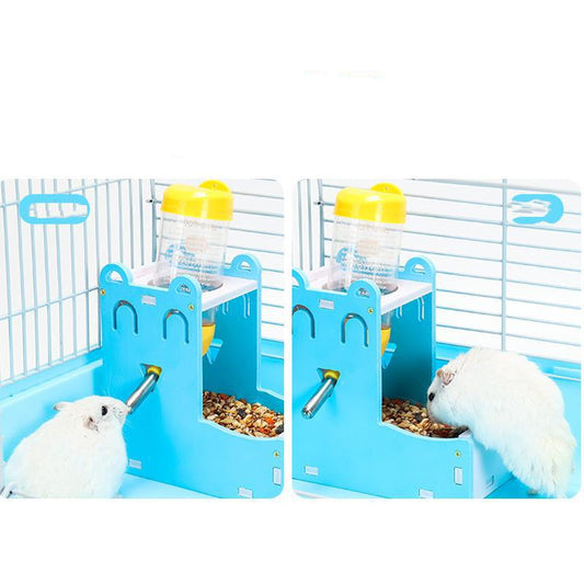 KFX-1972925 Automatic Hamster Water Bottle with Food Basin and Mini Sleeping Nest - Non-Toxic, Durable Design, 80ml Capacity