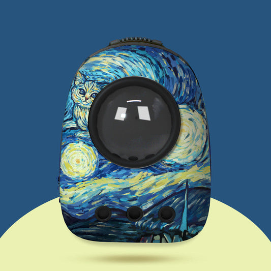 KFX-2333757 Space Capsule Cat Backpack - Medium to Hard, 15 Catty Capacity, Various Landscape Patterns