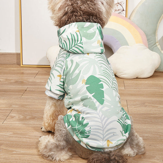 KFX-3250109 Hawaiian Resort Style Pet Hoodie with Palm Leaf Design in Various Sizes