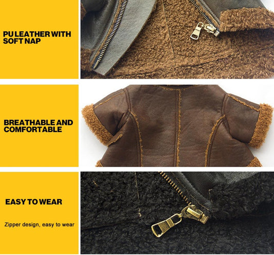 KFX-3479485 Punk Style PU Leather & Teddy Cashmere Dog Sweater for All Breeds