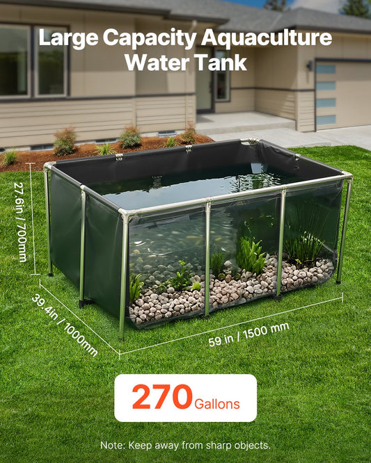 KFX-3739837 270 Gallon Above Ground Canvas Fish Pond with Clear Viewing Panel and Quick Drainage System