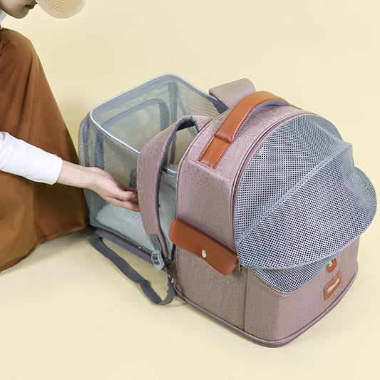 KFX-3808317 Expandable Large Capacity Cat Backpack - Breathable Nylon Design for Pets up to 9kg - Available in Pink, Gray, Milky White, and Blue