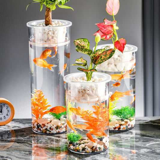 KFX-3936445 Transparent Ecosystem Column Fish Tank for Creative Desktop Decoration
