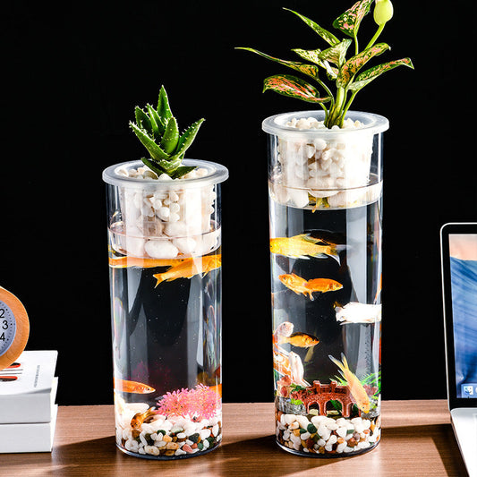 KFX-3936445 Transparent Ecosystem Column Fish Tank for Creative Desktop Decoration