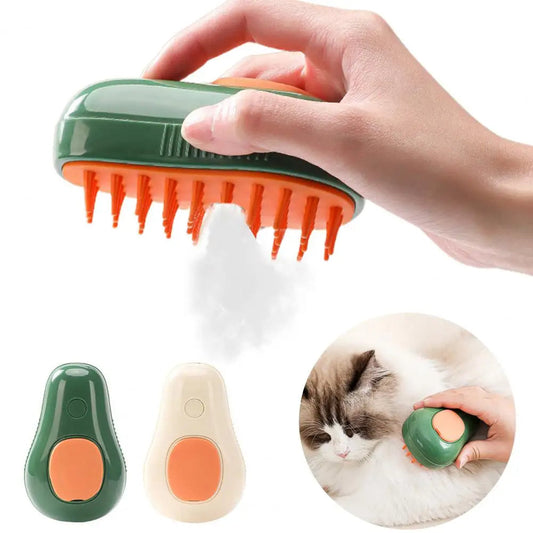 KFX-4071869 Electric Self-Cleaning Steam Grooming Brush for Cats and Dogs with Massage Feature in Avocado Design
