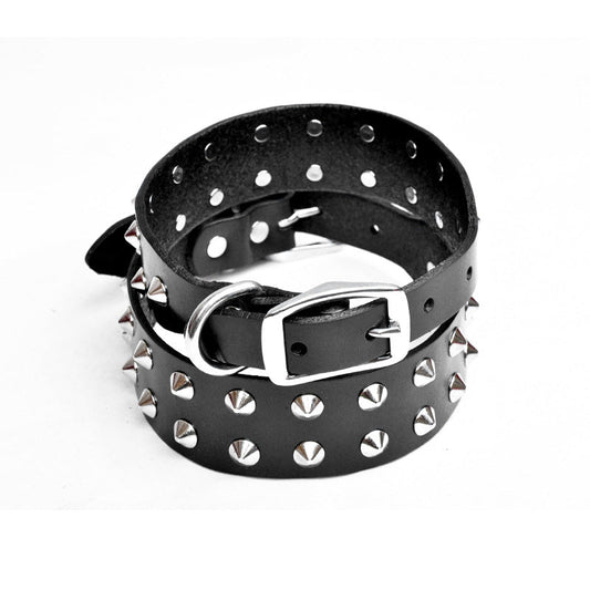 KFX-4207037 Cowhide Diamond Point Anti-Bite Pet Collar with Alloy Buckle - Available in Multiple Sizes