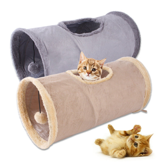 KFX-4221629 Packable Folding Suede Cat Channel Toy in Khaki and Grey