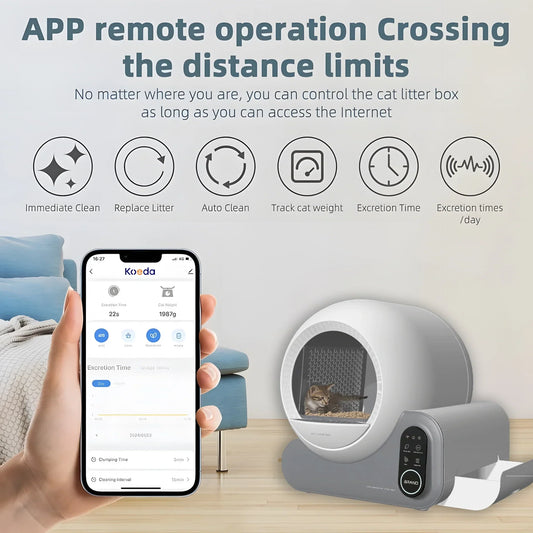 KFX-424915 Smart WiFi-Controlled Self-Cleaning Cat Litter Box with Dust-Free Design and Large Capacity