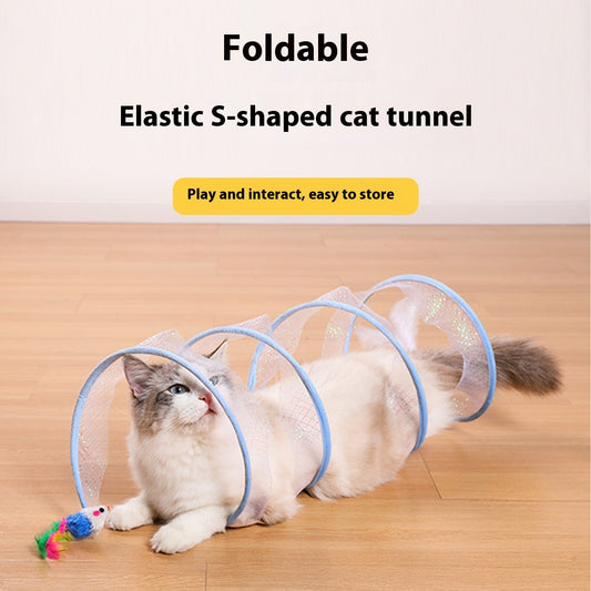 KFX-4287165 S-Type Pet Cat Tunnel with Steel Wire Frame and Feather Accents for Playful Kittens