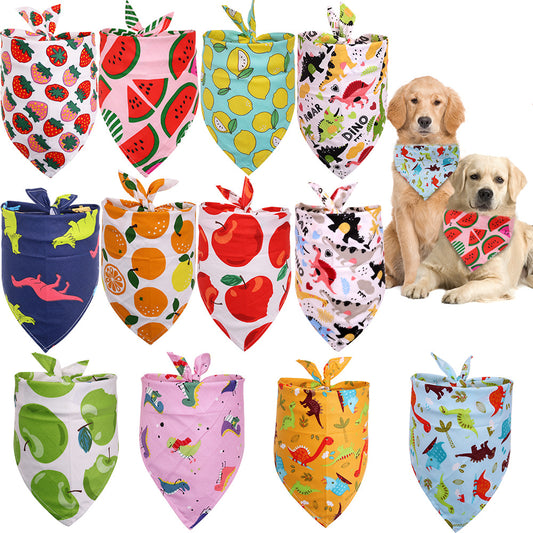 KFX-4315453 Cotton Triangle Scarf for Dogs and Cats, Fruit Pattern, Small/Medium Sizes