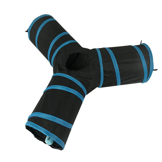 KFX-4418237 Y-shaped Foldable Cat Tunnel with Drill Hole - Pink and Blue Edging, 25x35x3cm Pet Nest