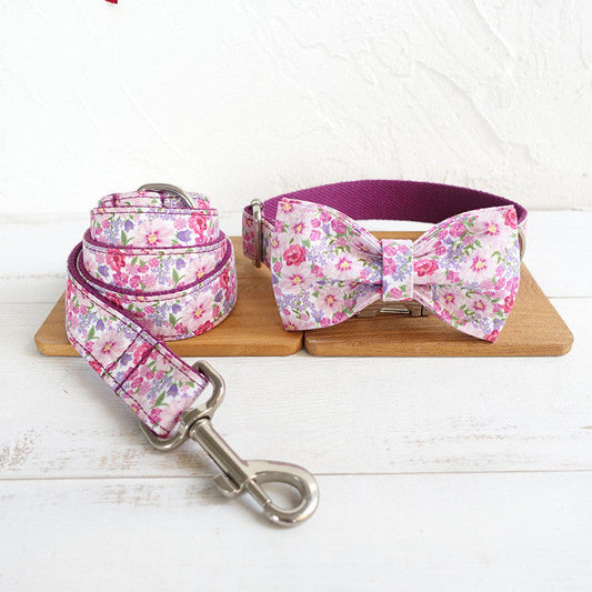 KFX-4469181 Purple Flower Fairy Bow Tie Dog Leash and Collar Set in Various Sizes