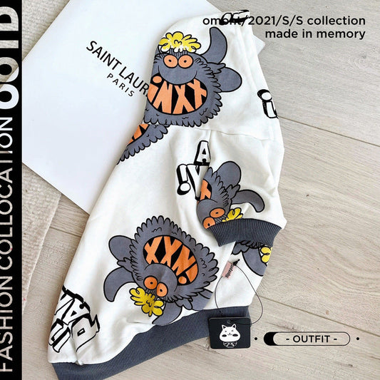 KFX-4659133 Monster Print Cotton Pet Sweater for Spring and Autumn - Casual Dog Jacket