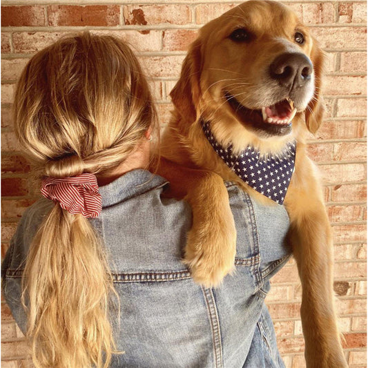 KFX-4675901 Triangle Scarf and Hair Tie Set with Striped Pattern and Cotton Material