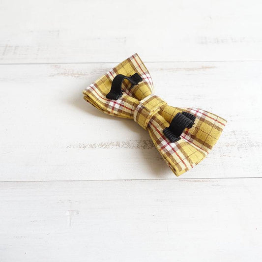 KFX-4764093 Lemon Check Handmade Dog Bow Tie Collar - Polyester, Multiple Sizes Available
