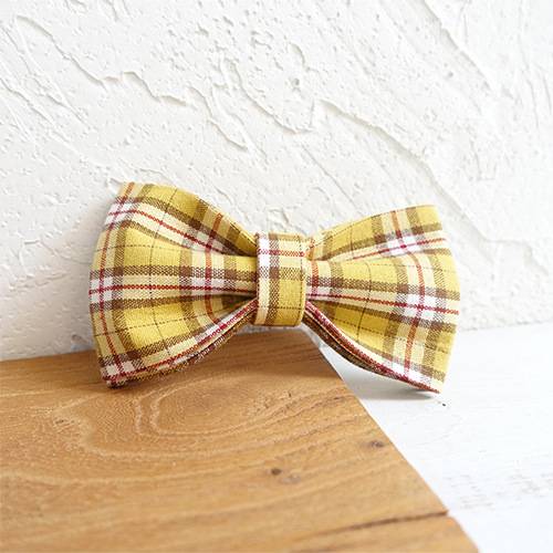 KFX-4764093 Lemon Check Handmade Dog Bow Tie Collar - Polyester, Multiple Sizes Available