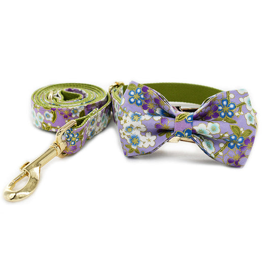 KFX-4829629 Purple Cotton Dog Leash and Collar Set with Bows – Fashionable and Simple Design