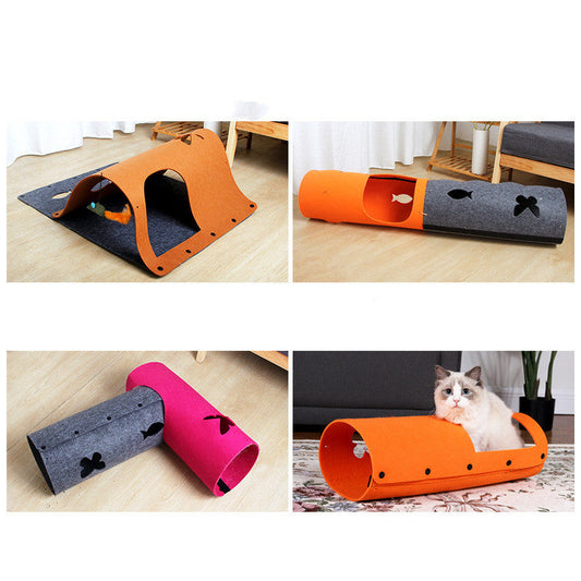 KFX-4909757 2-in-1 DIY Cat Tunnel with Removable Felt Nest for Cats, Puppies, Ferrets, and Rabbits - Multiple Splicing Options Available