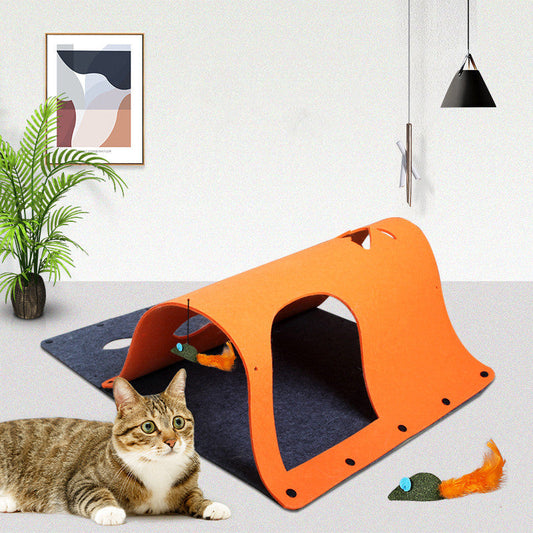 KFX-4909757 2-in-1 DIY Cat Tunnel with Removable Felt Nest for Cats, Puppies, Ferrets, and Rabbits - Multiple Splicing Options Available