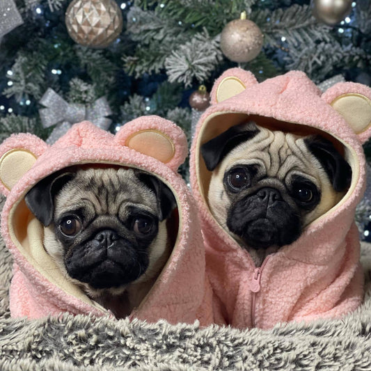 KFX-5052349 Warm & Cozy Ear-Standing Fleece-Lined Pet Sweater in Brown and Pink, Sizes M-2XL