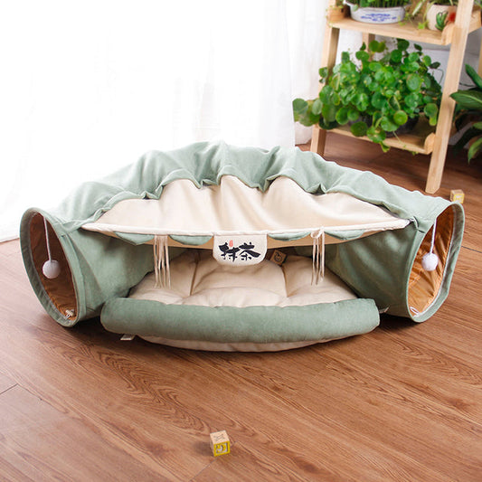 KFX-5204669 Collapsible Cat Tunnel with Sleeping Mat for Indoor Play and Exercise
