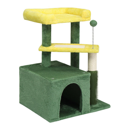 KFX-5208637 Multi-Level Cat Tree with Condo, Scratching Post, and Soft Top Perch in Yellow & Green