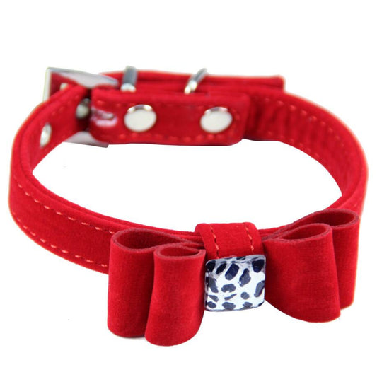 KFX-5386685 Stylish Velvet Flocking Dog Collar with Bow and Alloy Buckle, Multiple Sizes Available