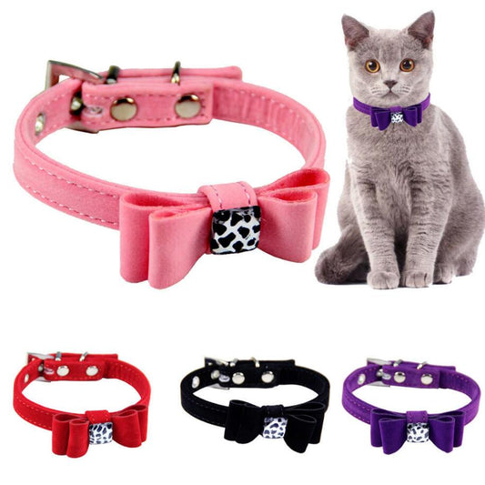 KFX-5386685 Stylish Velvet Flocking Dog Collar with Bow and Alloy Buckle, Multiple Sizes Available