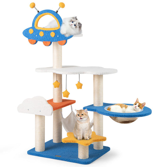 KFX-5548733 Space-Themed 49-Inch Cat Tree with UFO Perch, Sisal Scratching Posts, and Multiple Resting Areas