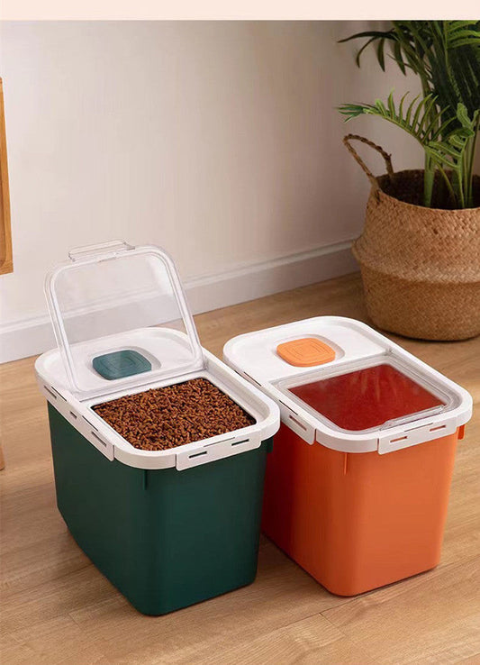 KFX-5735613 Moisture-Proof Pet Food Storage Barrel - 12L Capacity, Green/Orange/White