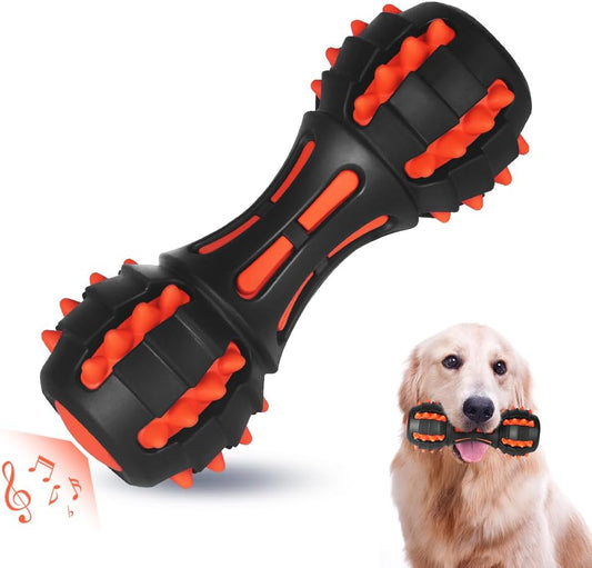 KFX-5758141 Durable Rubber Dumbbell Squeaky Toy for Medium & Large Dogs - Ideal for Aggressive Chewers