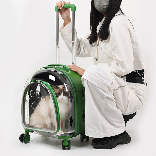 KFX-5818685 Transparent Pet Trolley Bag with Panoramic View for Dogs - Medium Soft PVC Travel Suitcase