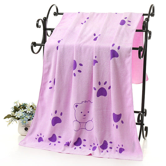 KFX-6149565 Soft Absorbent Cartoon Bear Bath Towel in Blue, Purple, and Green - 70x140cm
