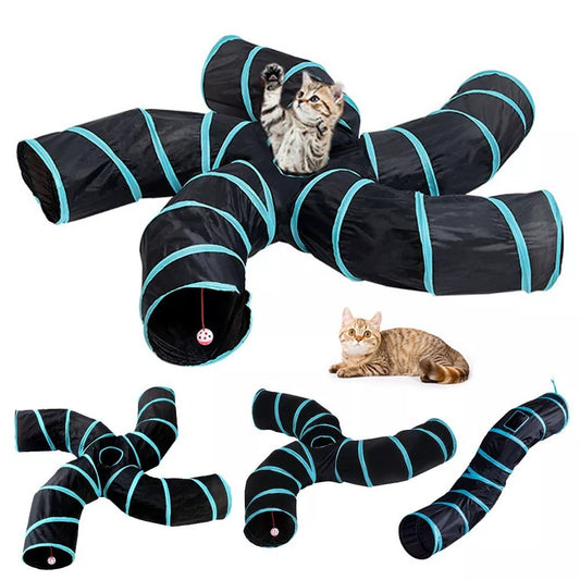 KFX-6286013 Interactive Cat Labyrinth Drilling Passage Toy for Boredom Relief - Single Layer, Tee Blue-Black