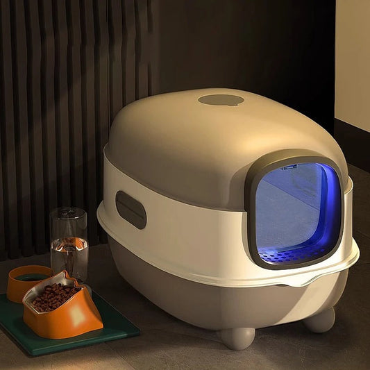 KFX-6364221 Oversized Fully Enclosed Cat Litter Box with UV Sterilization Options and Basic Deodorization
