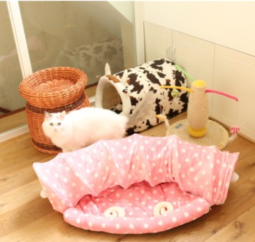 KFX-6384317 Cat and Puppy Play Tunnel, Collapsible S-Shaped Nylon Design, Brown, 120 cm Long, Perfect for Indoor Fun