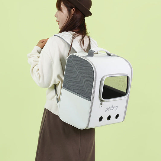 KFX-6429757 Expandable Large Capacity Cat Backpack with Transparent Window in Solid Color Nylon