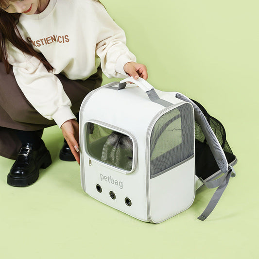 KFX-6429757 Expandable Large Capacity Cat Backpack with Transparent Window in Solid Color Nylon