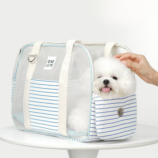 KFX-6539581 Breathable Blue and White Striped Pet Diaper Bag for Easy Travel